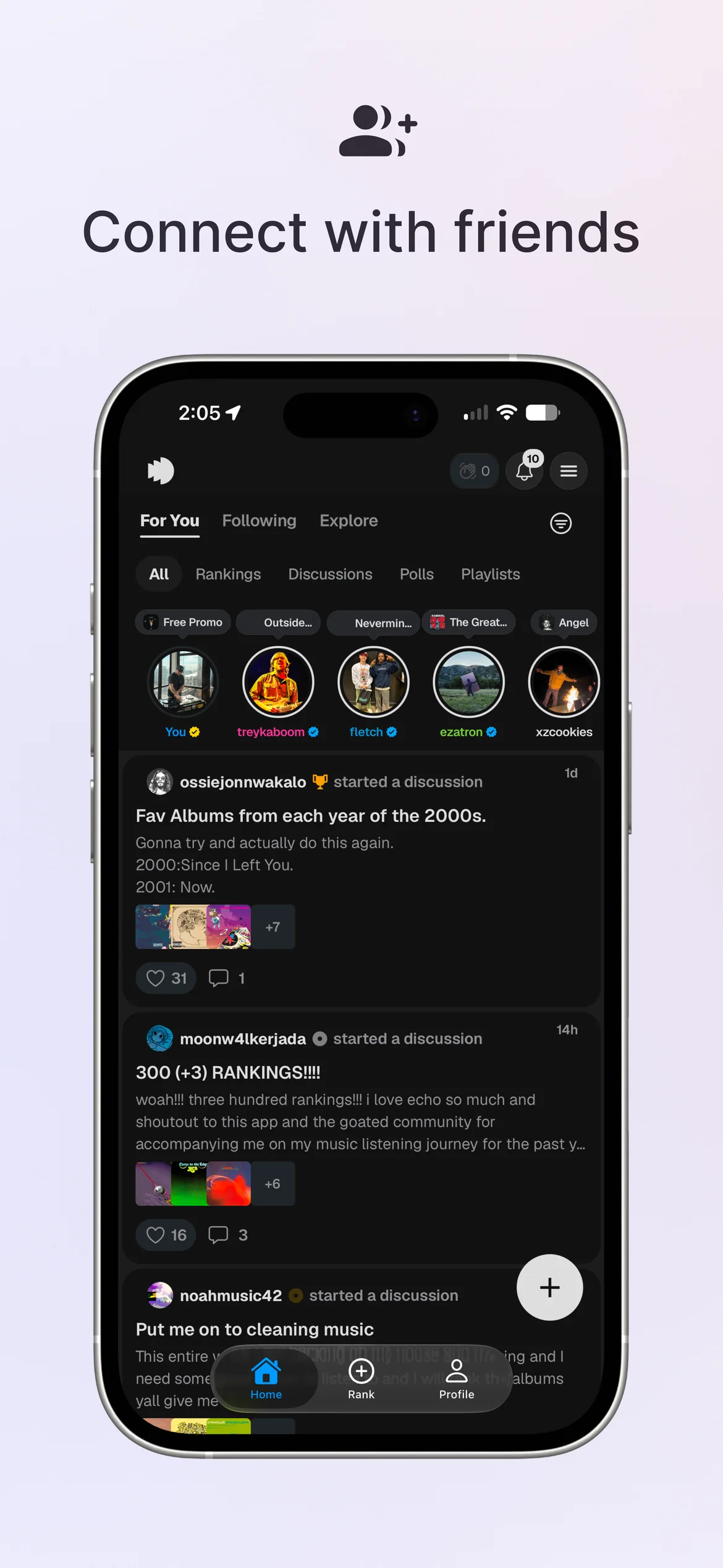 The Echo feed, with discussions from the people you follow
