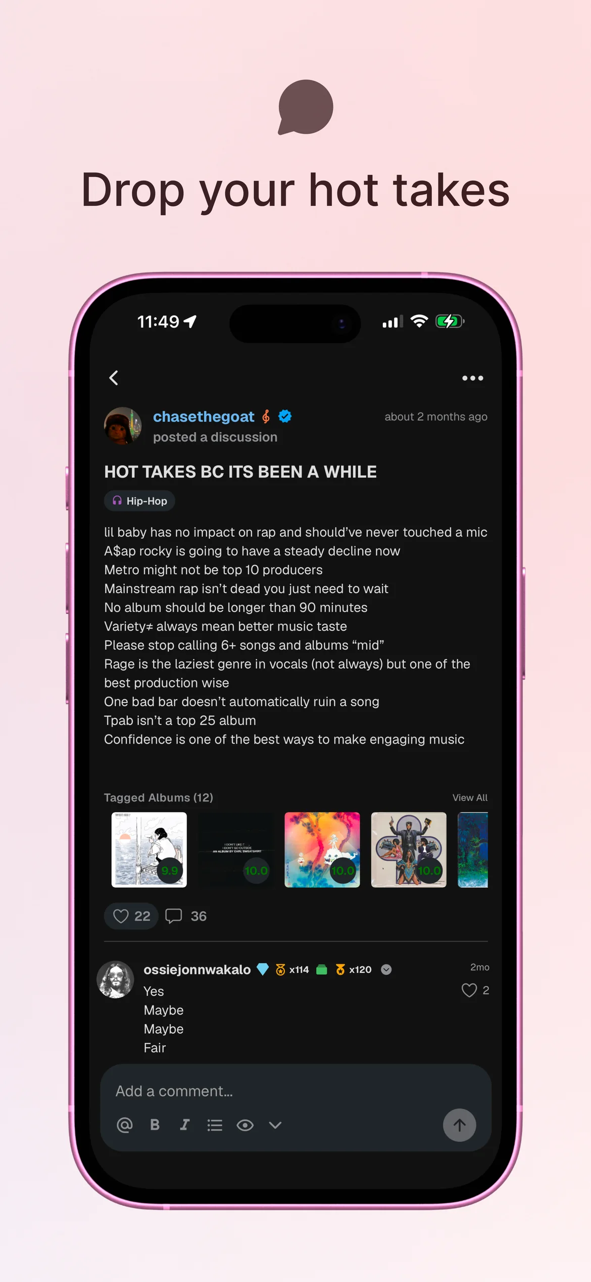 An Echo discussion thread full of hot takes and tagged albums